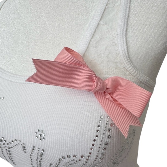 Bride Cotton & Lace Pink Bow Racerback Tank Top - Picture 7 of 12